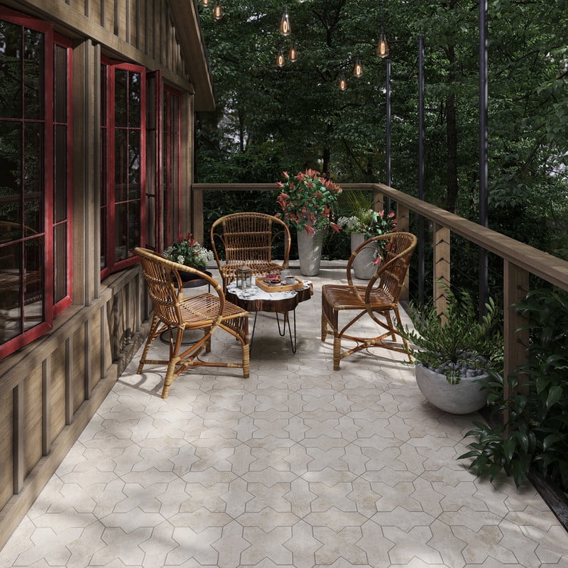 Terralis Riven Terralis 7 x 2.5 in. Matte Beige Porcelain Star Wall and Floor Tile (5. ...