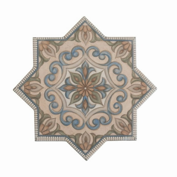Terralis 7 x 7 in. Matte Terracotta Blue, Olive Green Porcelain Star Wall and Floor Tile (6.46 sq ft/case) - 16 Pack
