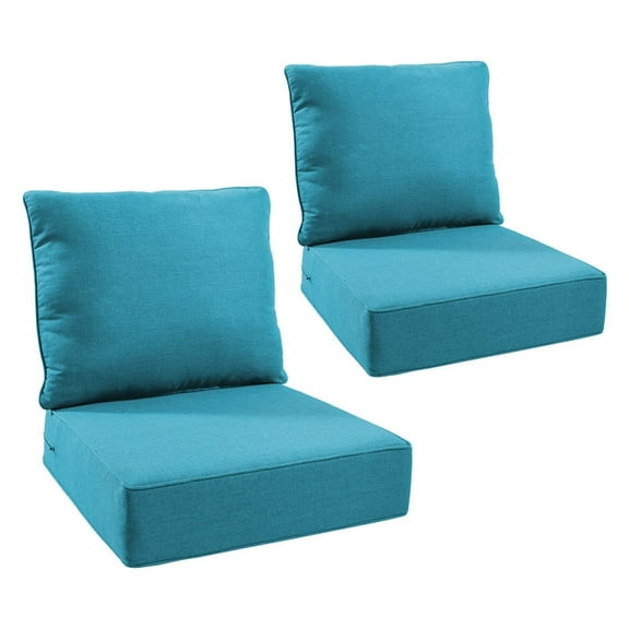 Terraloom 6 Inch Outdoor Cushions 24x24" - Water Resistant 2 Set Deep Seating Patio Chair Back&Seat Cushion for Wicker Rocking Swivel Chairs Loveseat Couch Sectional Sofa in Turquoise