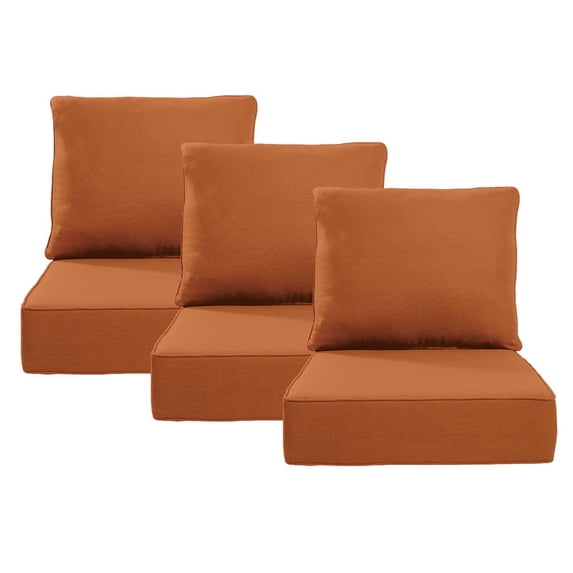 Terraloom 6 Inch Outdoor Cushions 24x24" - Water Resistant 3 Set Deep Seating Patio Chair Back&Seat Cushion for Wicker Rocking Swivel Chairs Loveseat Couch Sectional Sofa in Orange