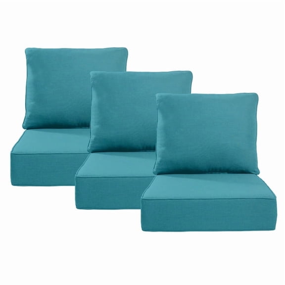 Terraloom 6 Inch Outdoor Cushions 24x24" - Water Resistant 3 Set Deep Seating Patio Chair Back&Seat Cushion for Wicker Rocking Swivel Chairs Loveseat Couch Sectional Sofa in Turquoise