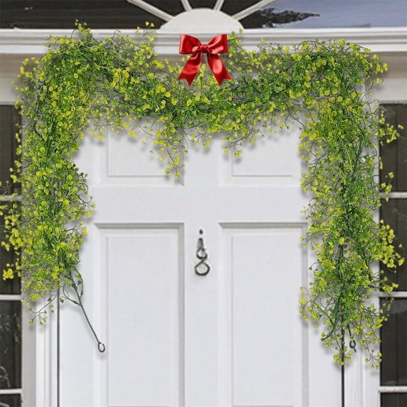 Terraloom Light Green Halloween Rattan Garland, Artificial Leaf Vine Hanging Decor for Indoor Fireplace Door, Fall Holiday Decoration
