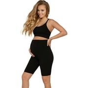 Terramed Just Think Comfort Maternity Shorts Over The Belly | Pregnancy Biker Shorts | Maternity Shapewear for Pregnant Women (Medium, Black)