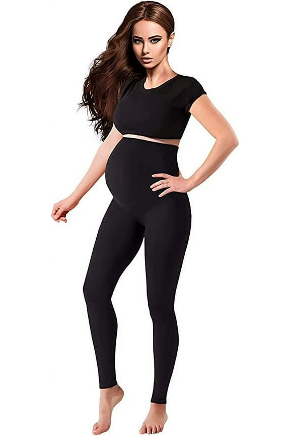 Maternity Leggings Active Wear Over The Bump Pants Pregnancy Shaping Over The Belly Postpartum Breastfeeding (XX-Large, Black)