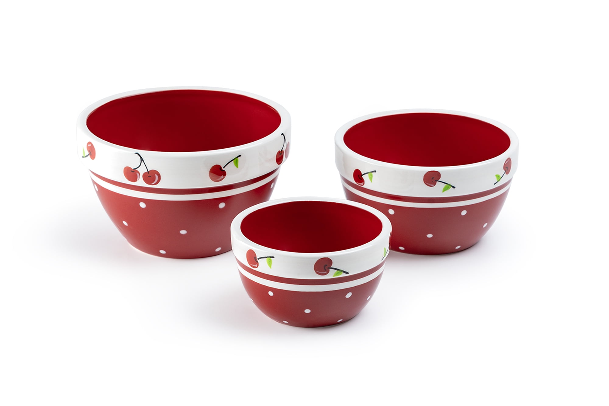 Terramoto Ceramic Red Cherry 3Piece Bowl Set