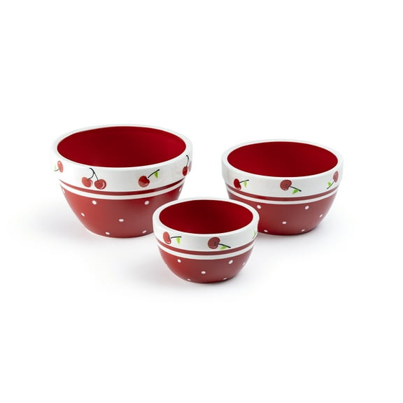 Terramoto Ceramic Red Cherry 3-Piece Bowl Set