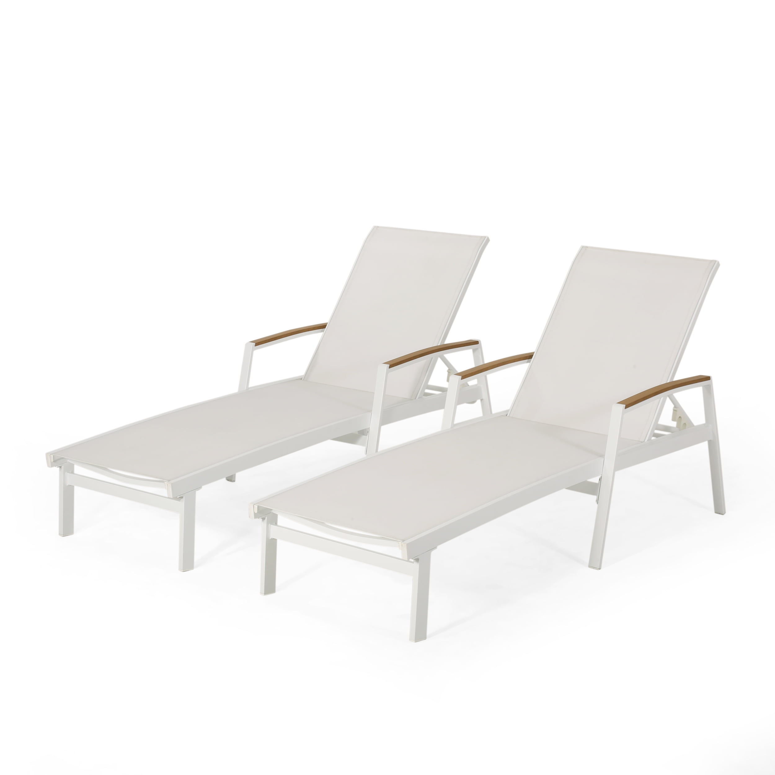 Joy White Aluminum Adjustable Chaise Lounge with Mesh Seating Set
