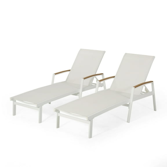 Terrance Outdoor Wicker and Aluminum Chaise Lounge, Set of 2, White