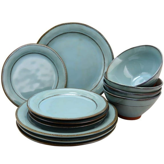 Terranea 12-Piece Country/Cottage Teal Terra Cotta Dinnerware Set (Service for 6)