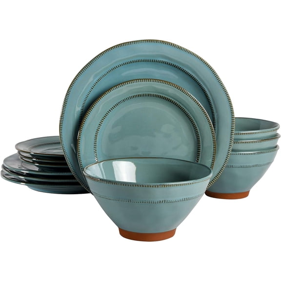 Terranea Dinnerware Set, Reactive Glaze, Teal, 12 Piece