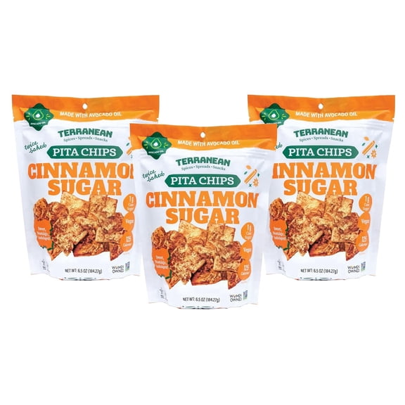 Terranean Cinnamon Sugar Pita Snack Chips, Seed Oil Free, Twice-Baked, 3-Pack