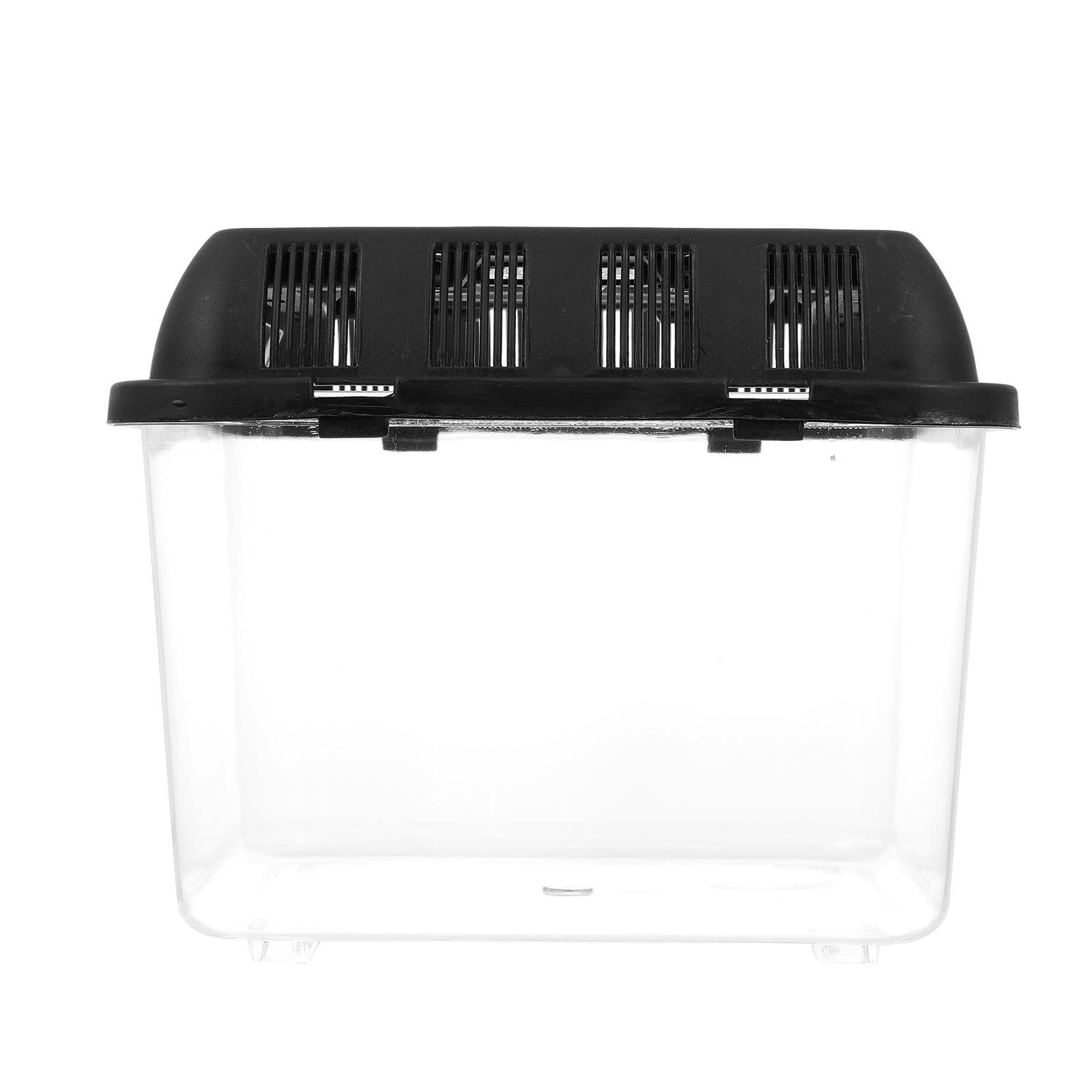 Raindrops Black Plastic Reptile Feeding Box for Pet Use with Transparent Design and Ventilation Holes 12.5x8.5x6.5 inches