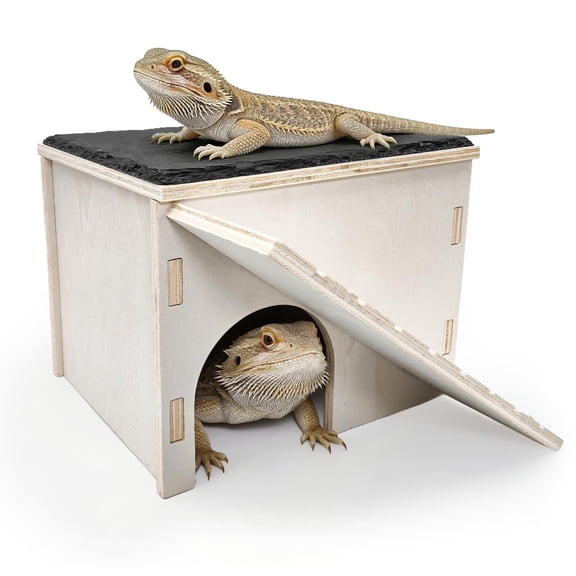 Terrarium Habitat Decor Natural Colour M:9.1×7.1×7.8" Reptile Hiding Spot with Basking Platform