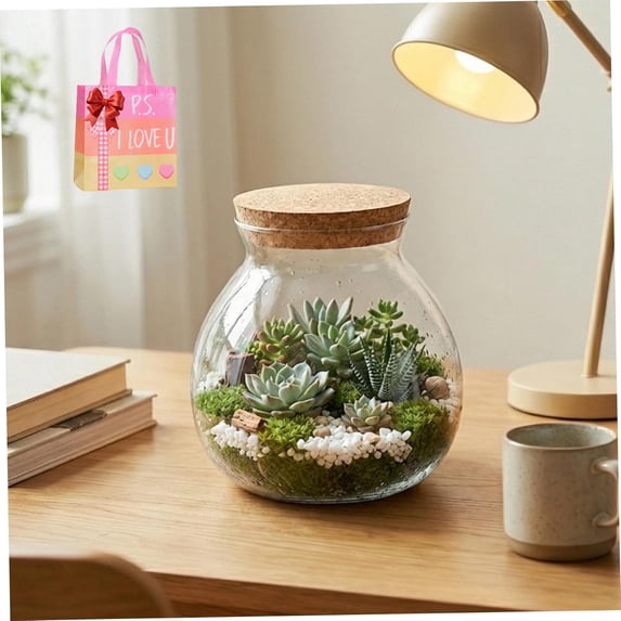 Terrarium Jar - 1800ml Closed Terrarium Container with Cork Lid for Succulents, Air Plants, Moss - High Borosilicate Glass Hydroponic Planter & Decorative Vase Glass Containers