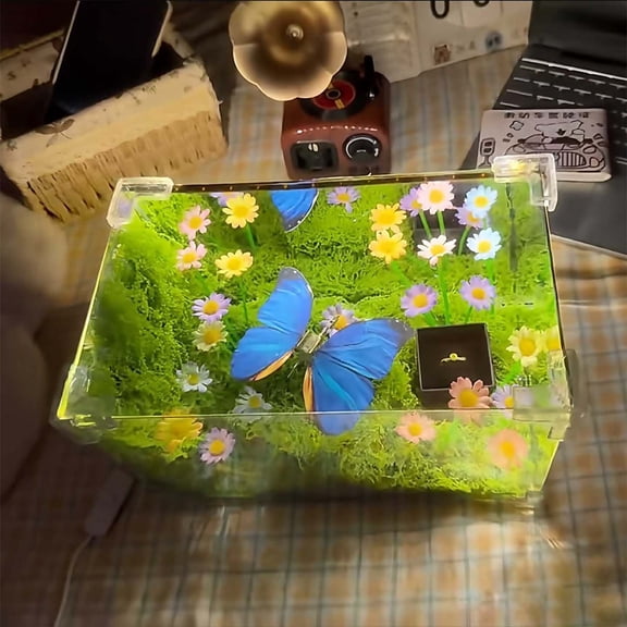 Terrarium Night Light with Real Preserved Flowers and LED, USB-Powered Ambiance Lamp, Unique Desk Decor and Gift for Nature Lovers and Fantasy Fans