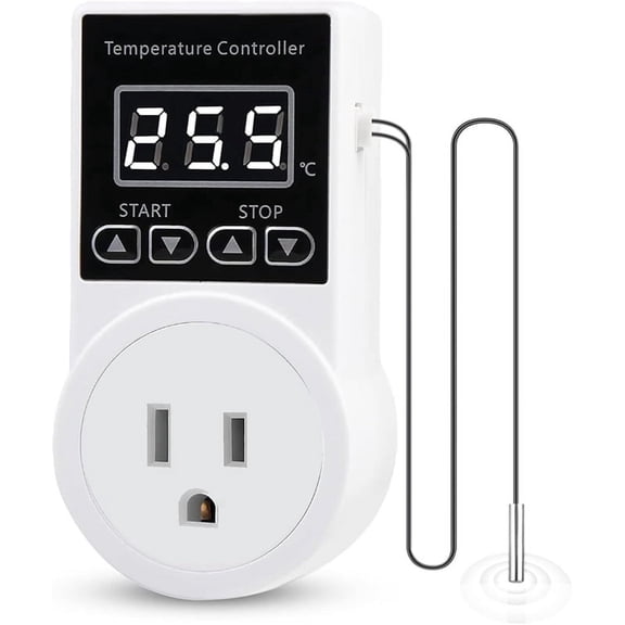 Terrarium Thermostat Plug Socket with Lcd Display, Waterproof Sensor Probe, US Plug