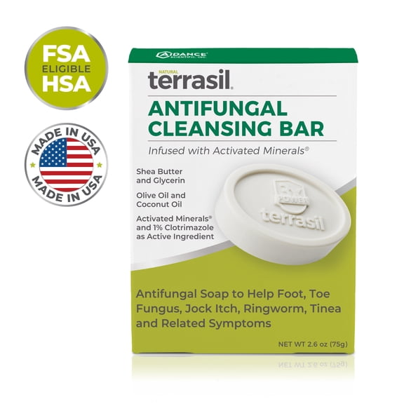 Terrasil Antifungal Soap Bar with Clotrimazole for Jock Itch, Ringworm & Tinea, Natural Skin Body & Face Wash (75g)