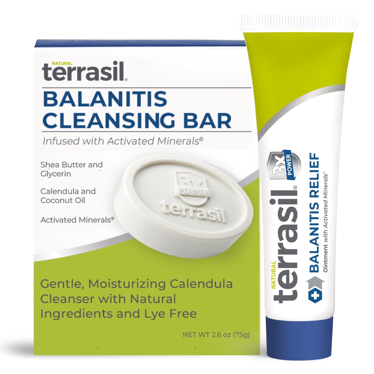 Terrasil Balanitis Treatment for Men - 2-Product Kit Balanitis Relief Ointment & Cleansing Bar - Natural Foreskin Cream (14gm Tube + Soap Bar)