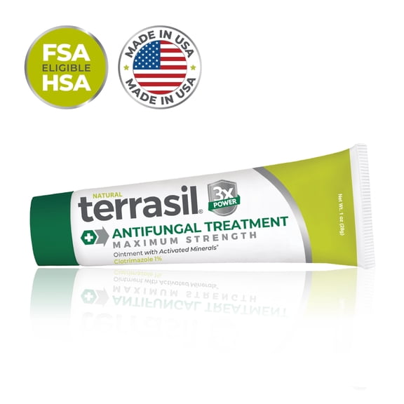 Terrasil Clotrimazole Antifungal Cream, Relief for Fungal Yeast Infections, Jock Itch, Athletes Foot, Ringworm for Men & Women, Clinically Proven Treatment of Skin Fungus MAX 6X (1oz)