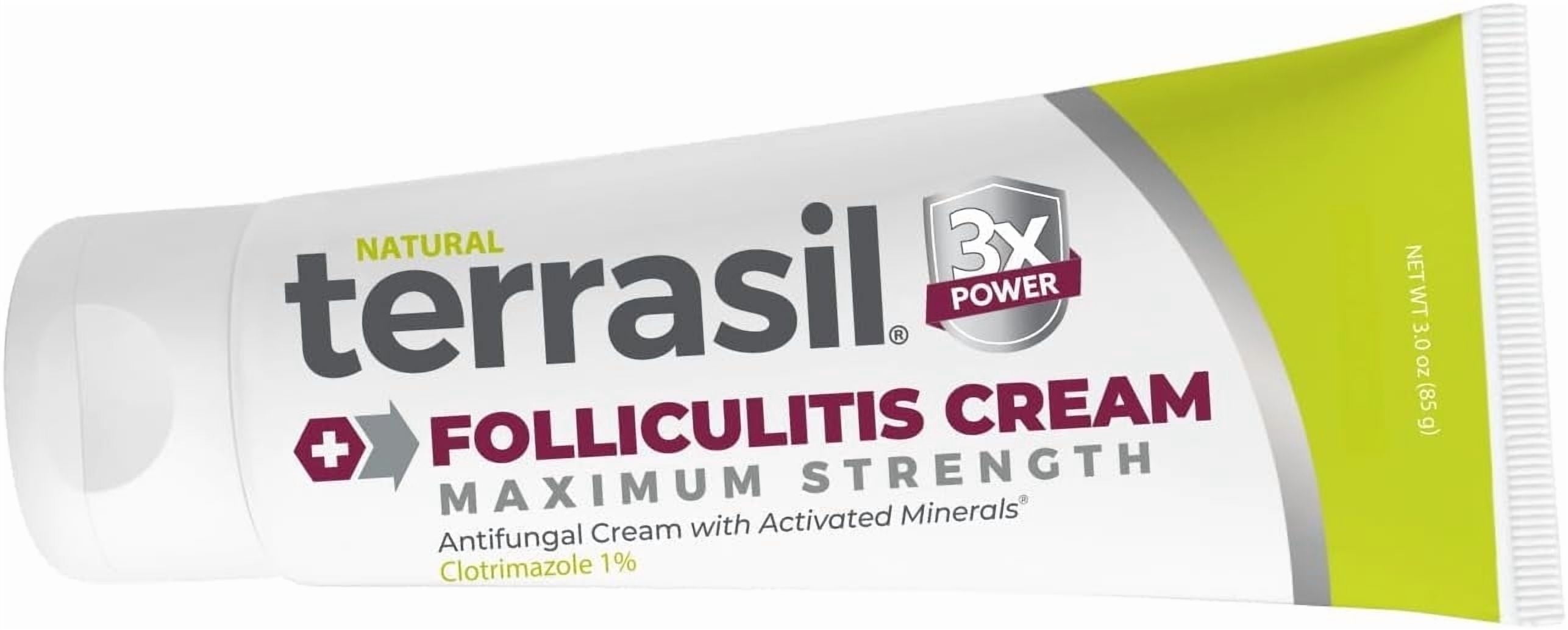 Terrasil Folliculitis Cream, Folliculitis Treatment of Ingrown Hair, Itch Relief, Clinically Proven 1% Clotrimazole, Natural Ingredients, Scalp, Face & Body, Dermatologist Tested. (1.7 oz)