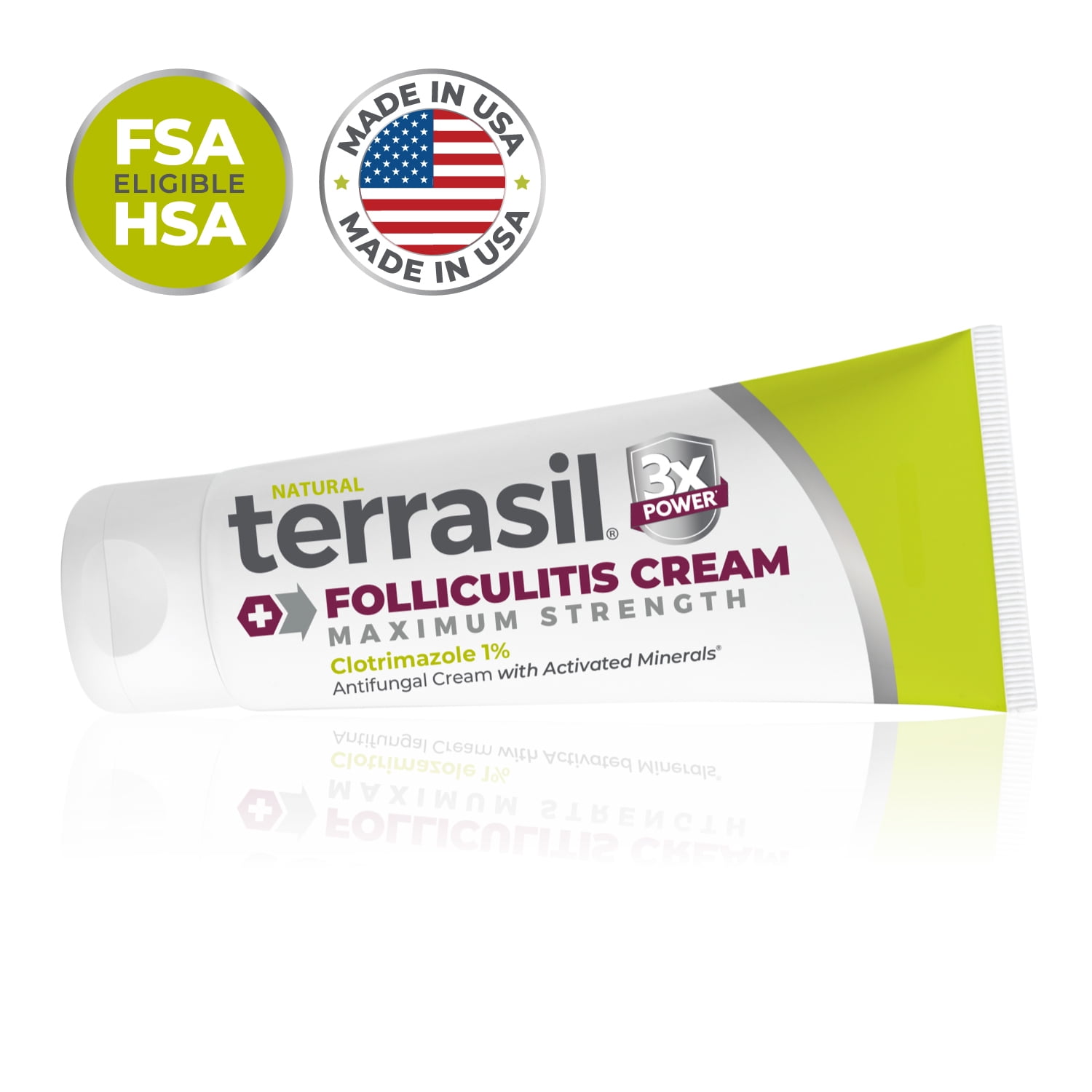 Terrasil Folliculitis Cream, Folliculitis Treatment of Ingrown Hair, Itch Relief, Clinically Proven 1% Clotrimazole, Natural Ingredients, Scalp, Face & Body, Dermatologist Tested. (1.7 oz)