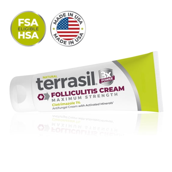 Terrasil Folliculitis Cream, Folliculitis Treatment of Ingrown Hair, Itch Relief, Clinically Proven 1% Clotrimazole, Natural Ingredients, Scalp, Face & Body, Dermatologist Tested. (1.7 oz)