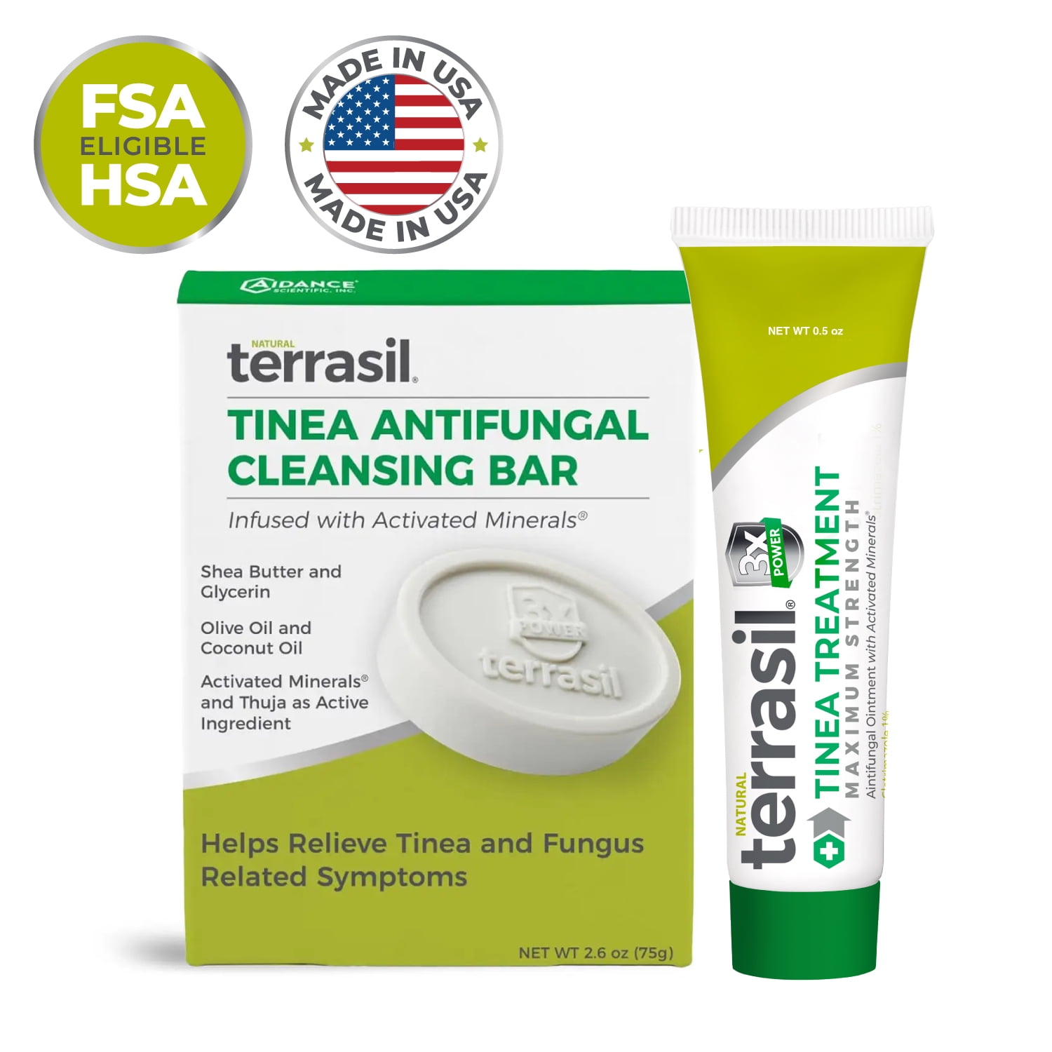 Terrasil Tinea Treatment Antifungal Ointment & Tinea Soap Kit for Tinea Versicolor (14gm Cream Tube + 75gm Bar)