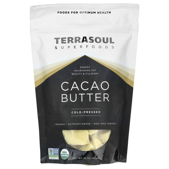 Terrasoul Superfoods Organic Cacao Butter, Cold-Pressed, 1 Lb