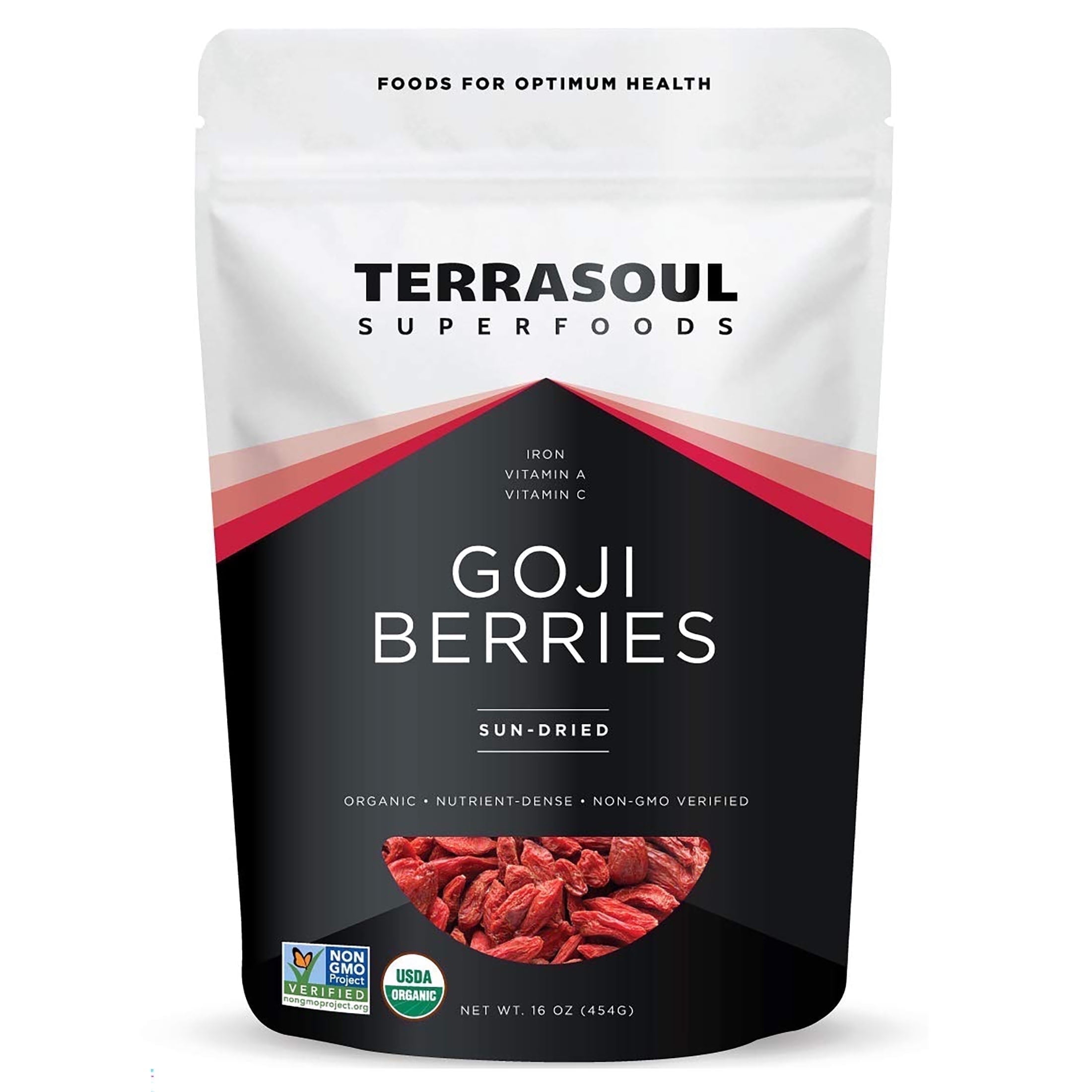 Terrasoul Superfoods Organic Goji Berries, Sun-Dried, 1 Lb - Large Size | Chewy Texture