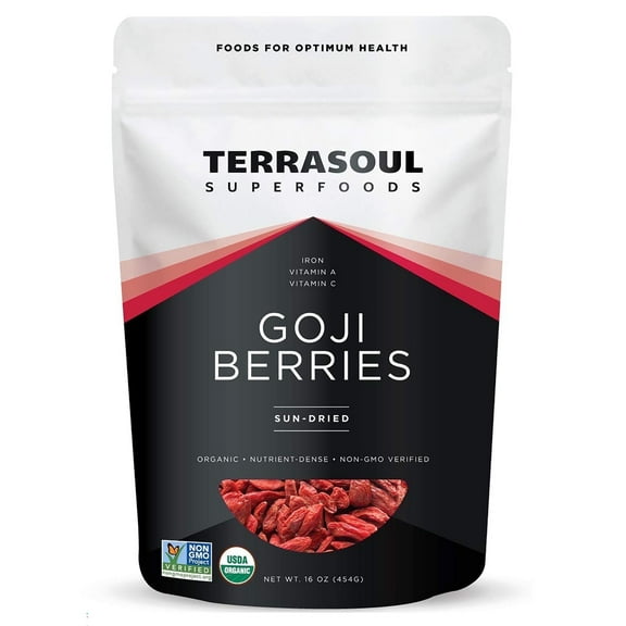 Terrasoul Superfoods Organic Goji Berries, Sun-Dried, 1 Lb - Large Size | Chewy Texture