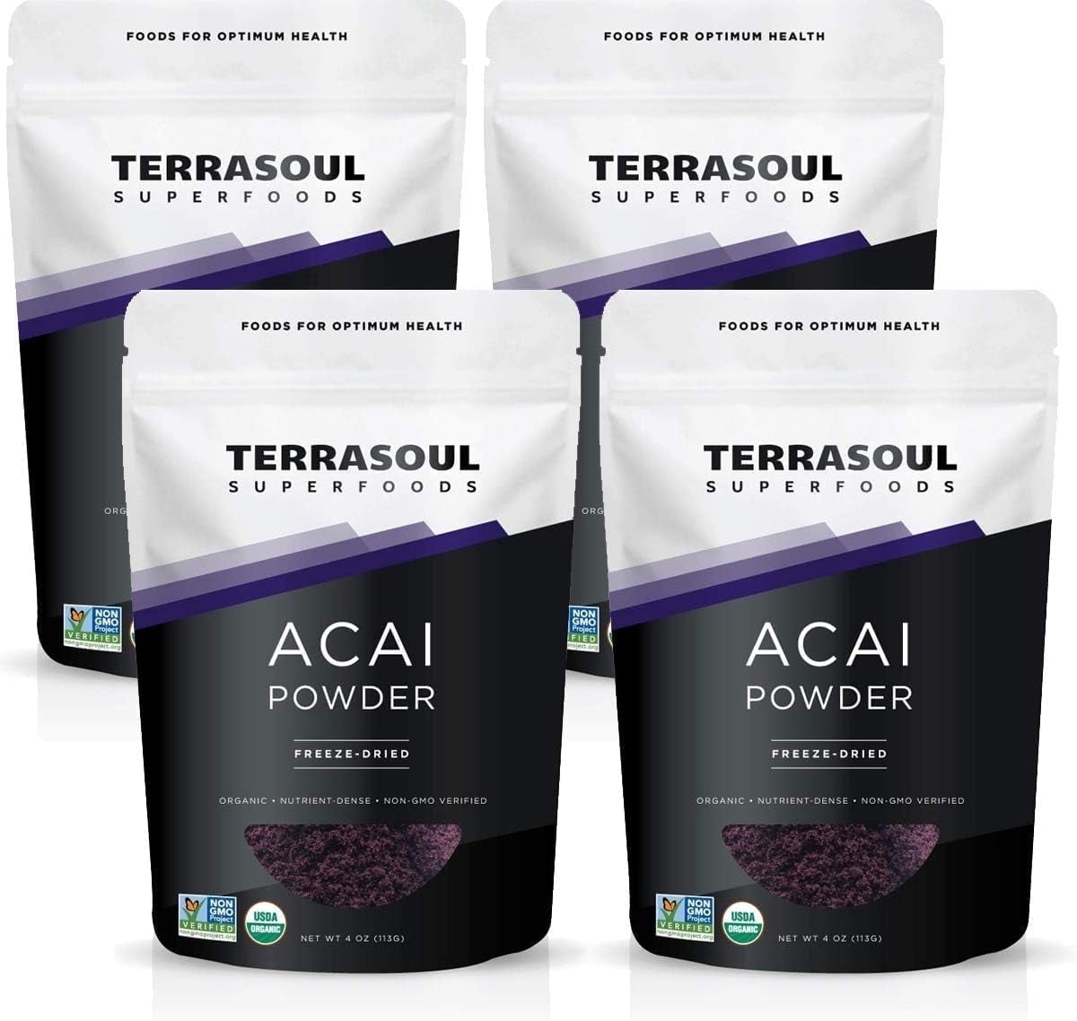Terrasoul Superfoods Organic Acai Berry Powder, 1 Lb (4 Oz 4-Pack) - Freeze-Dried for Freshness, Omega Fats Boost for Smoothie Bowls, and Antioxidant-Packed Superfoods Recipes
