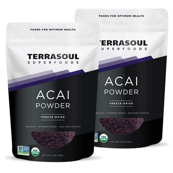 Terrasoul Superfoods Organic Acai Berry Powder, 8 Oz (4 Oz 2-Pack) - Freeze-Dried for Freshness, Omega Fats Boost for Smoothie Bowls, and Antioxidant-Packed Superfoods Recipes