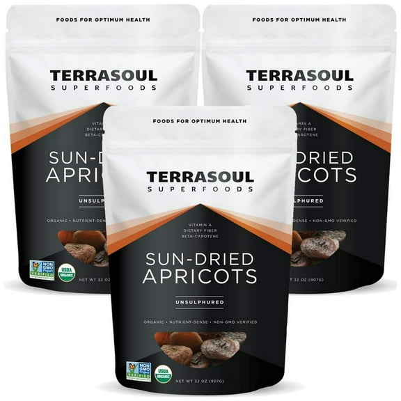 Terrasoul Superfoods Organic Apricots, 6 Lbs (2 Lbs 3-Pack) - Sun-dried | Unsulphured | Fiber
