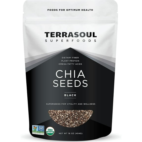 Terrasoul Superfoods Organic Black Chia Seeds, 1 Lb - Nutrient-Packed Superfood for Energy, Puddings, Smoothies, and Baking