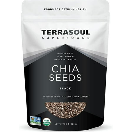 Terrasoul Superfoods Organic Black Chia Seeds, 1 Lb - Nutrient-Packed Superfood for Energy, Puddings, Smoothies, and Baking