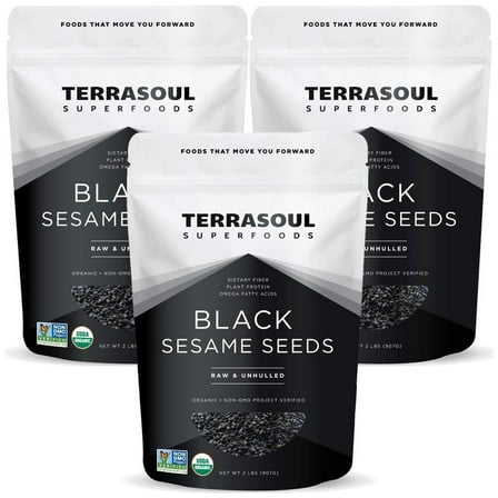 Terrasoul Superfoods Organic Black Sesame Seeds, 6 Lbs (2 Lbs 3-Pack) - Raw | Unhulled