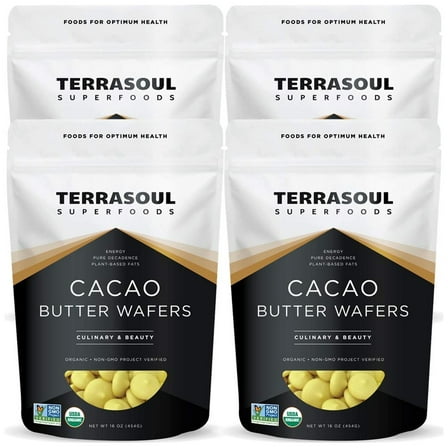 Terrasoul Superfoods Organic Cacao Butter Wafers, 4 Lbs (1 Lb 4-Pack) - Raw | Keto | Vegan | Unrefined