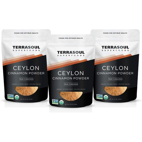 Terrasoul Superfoods Organic Ceylon Cinnamon Powder, 3 Lbs (1 Lb 3-Pack)