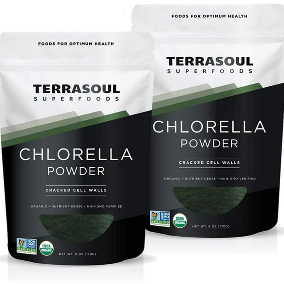 Terrasoul Superfoods Organic Chlorella Powder (Cracked Cell Walls) - 12 Oz (6 Oz 2-Pack)