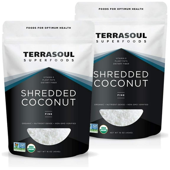 Terrasoul Superfoods Organic Coconut Flakes, 2 Lbs (1 Lb 2-Pack) - Finely Shredded | Macaroon Cut
