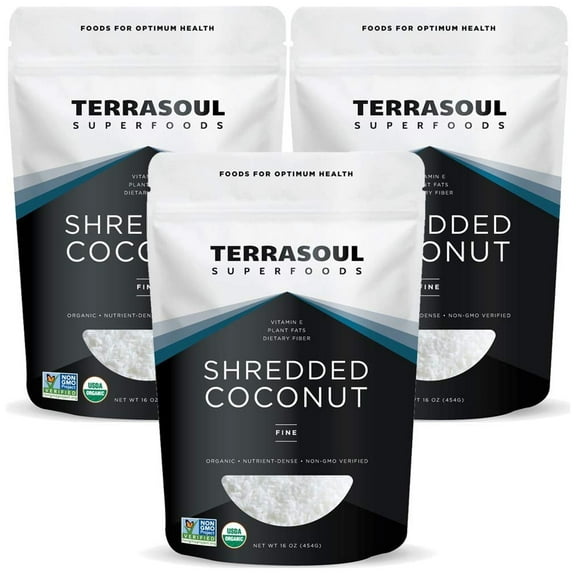 Terrasoul Superfoods Organic Coconut Flakes, 3 Lbs (1 Lb 3-Pack) - Finely Shredded | Macaroon Cut