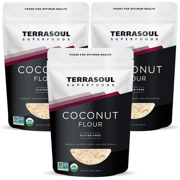 Terrasoul Superfoods Organic Coconut Flour, 6 Lbs (2 Lbs 3-Pack) - Gluten-Free , Unrefined , Fine Texture