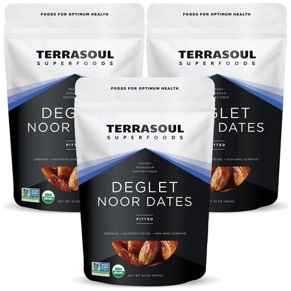Terrasoul Superfoods Organic Deglet Dates, 6 Lbs (2 Lbs 3-Pack) - Pitted | Fresh | Natural Sweetener