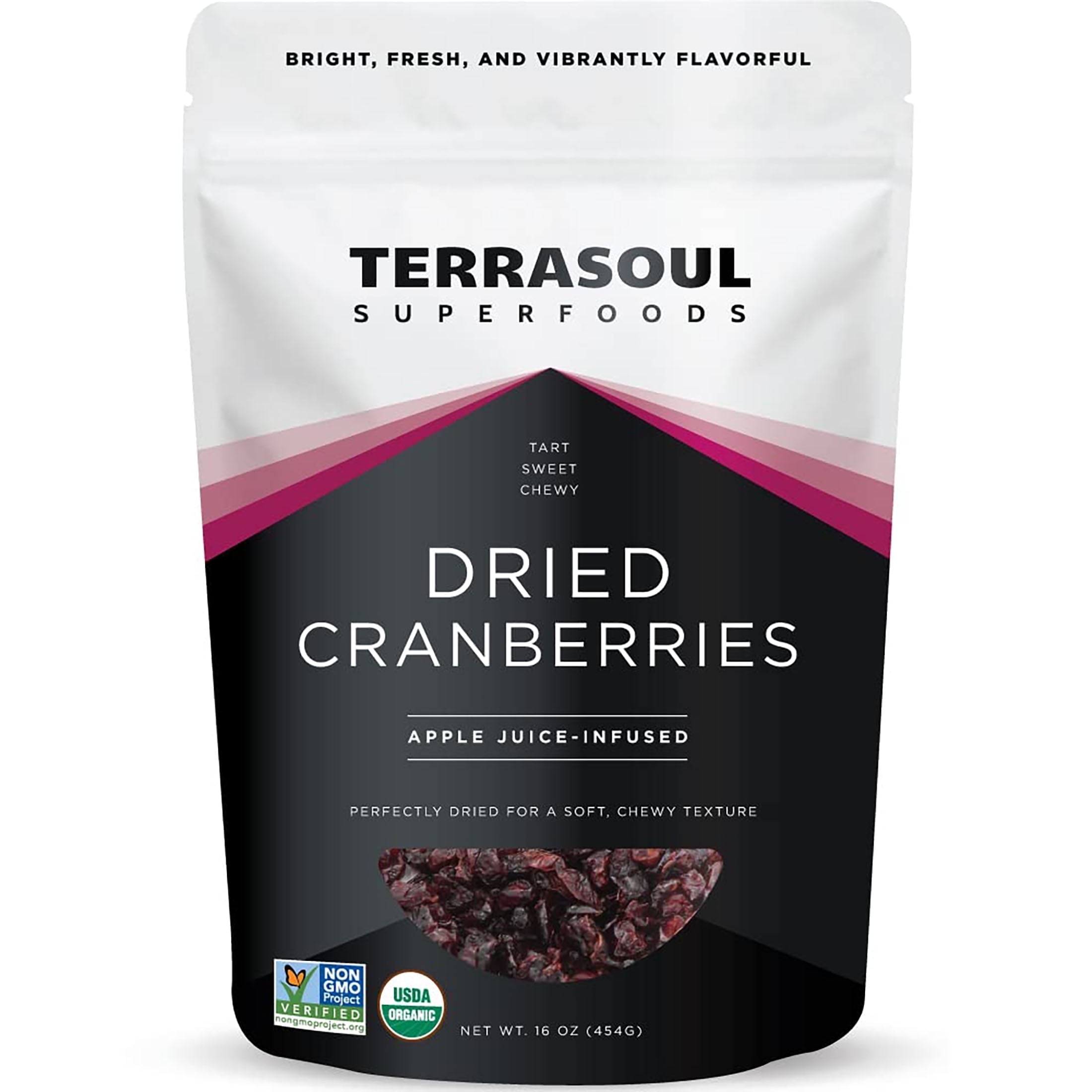 Terrasoul Superfoods Organic Dried Cranberries, 1 Lb - Apple Juice Sweetened