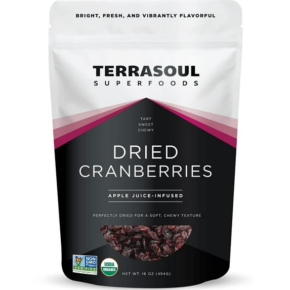 Terrasoul Superfoods Organic Dried Cranberries, 1 Lb - Apple Juice Sweetened