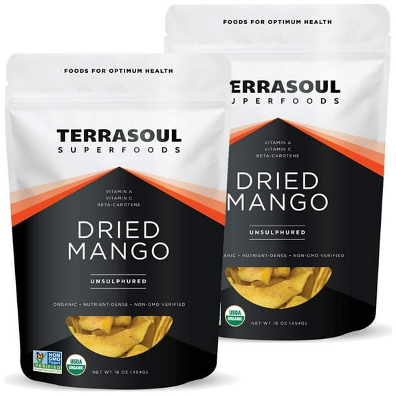 Terrasoul Superfoods Organic Dried Mango Slices, 2 Lbs (1 Lb 2-Pack) - Naturally Sweet & Tart | No-Added Sugar | Healthy Prebiotic