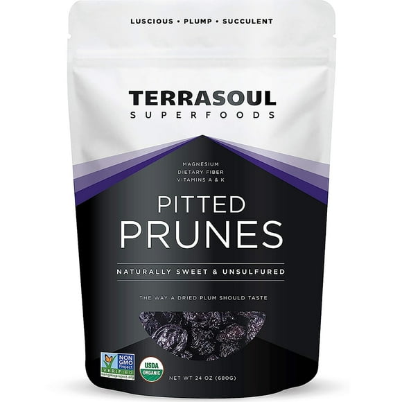 Terrasoul Superfoods Organic Dried Plums Pitted Prunes, 1.5 Lbs - Fiber | Vitamin K | Preservative Free