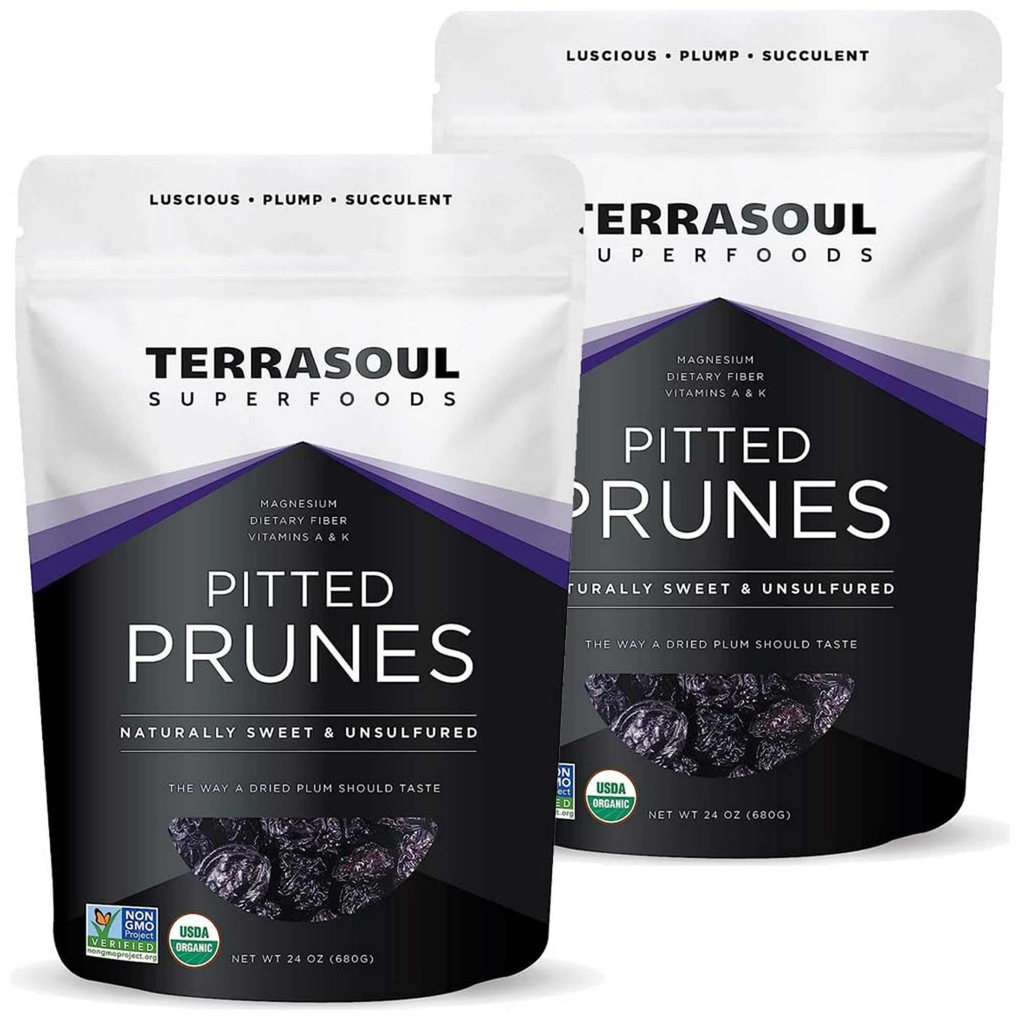 Terrasoul Superfoods Organic Dried Plums Pitted Prunes, 3 Lbs (1.5 Lbs 2-Pack) - Fiber | Vitamin K | Preservative Free
