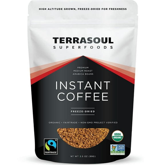 Terrasoul Superfoods Organic Freeze-Dried Instant Coffee, 3.5 oz - Fairtrade | Fresh Taste | Medium Roast