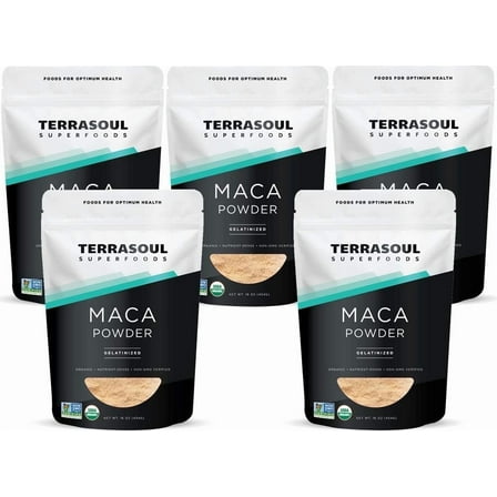 Terrasoul Superfoods Organic Gelatinized Maca Powder, 5 Lbs (1 Lb 5-Pack) - Supports Increased Stamina & Energy | Gelatinized for Easy Digestion